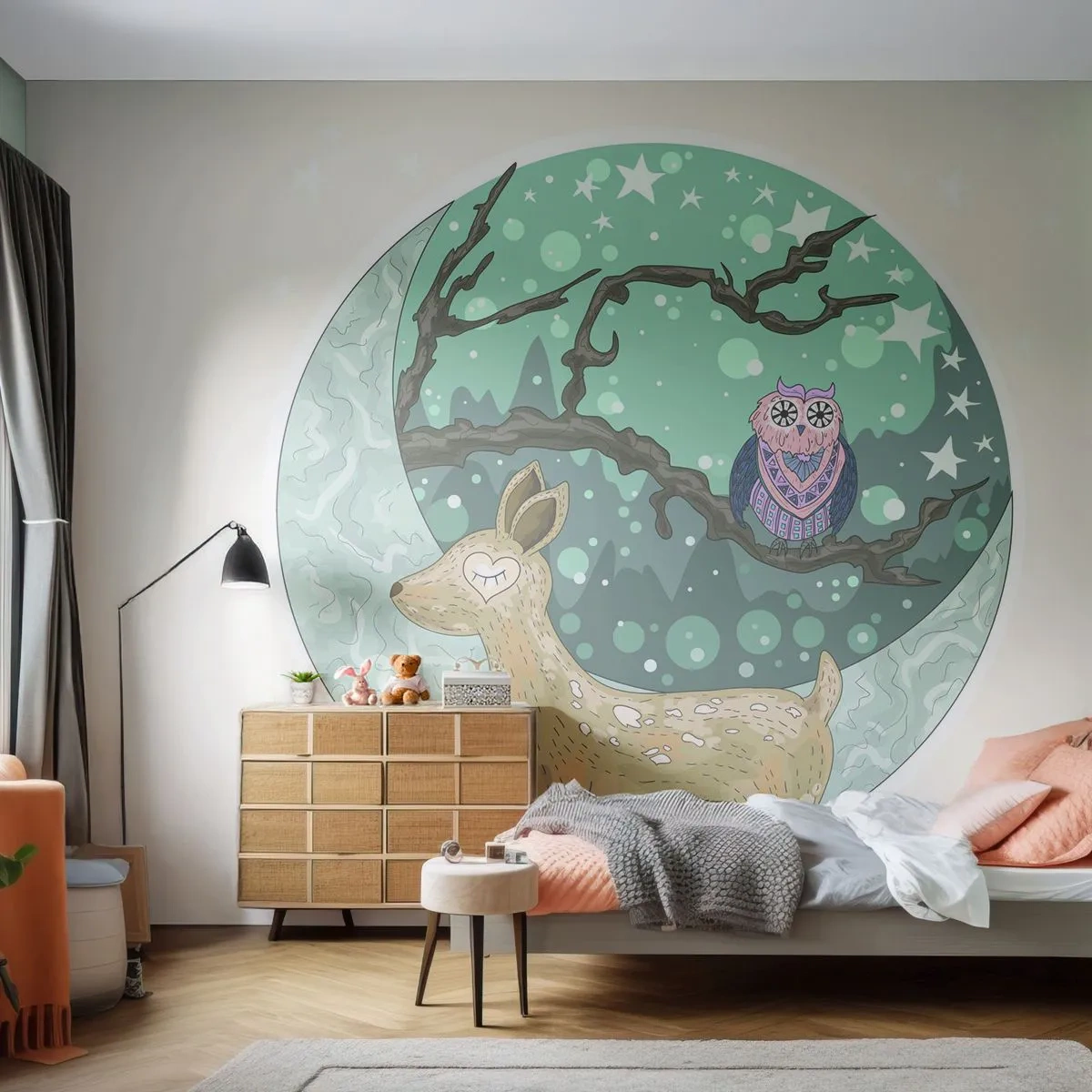 Papier Peint Autocollant Deluxe Sticker - Une nuit de conte de fées en forêt - Pour les enfants, Graphique, Étoiles - 450x315 cm