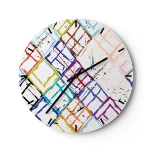 Horloge murale - Pendule murale - Lignes abstraites colorées formant des formes géométriques - 30x30cm - Cellules à louer - Décoration murale moderne pour le salon, la cuisine et la chambre ARTTOR