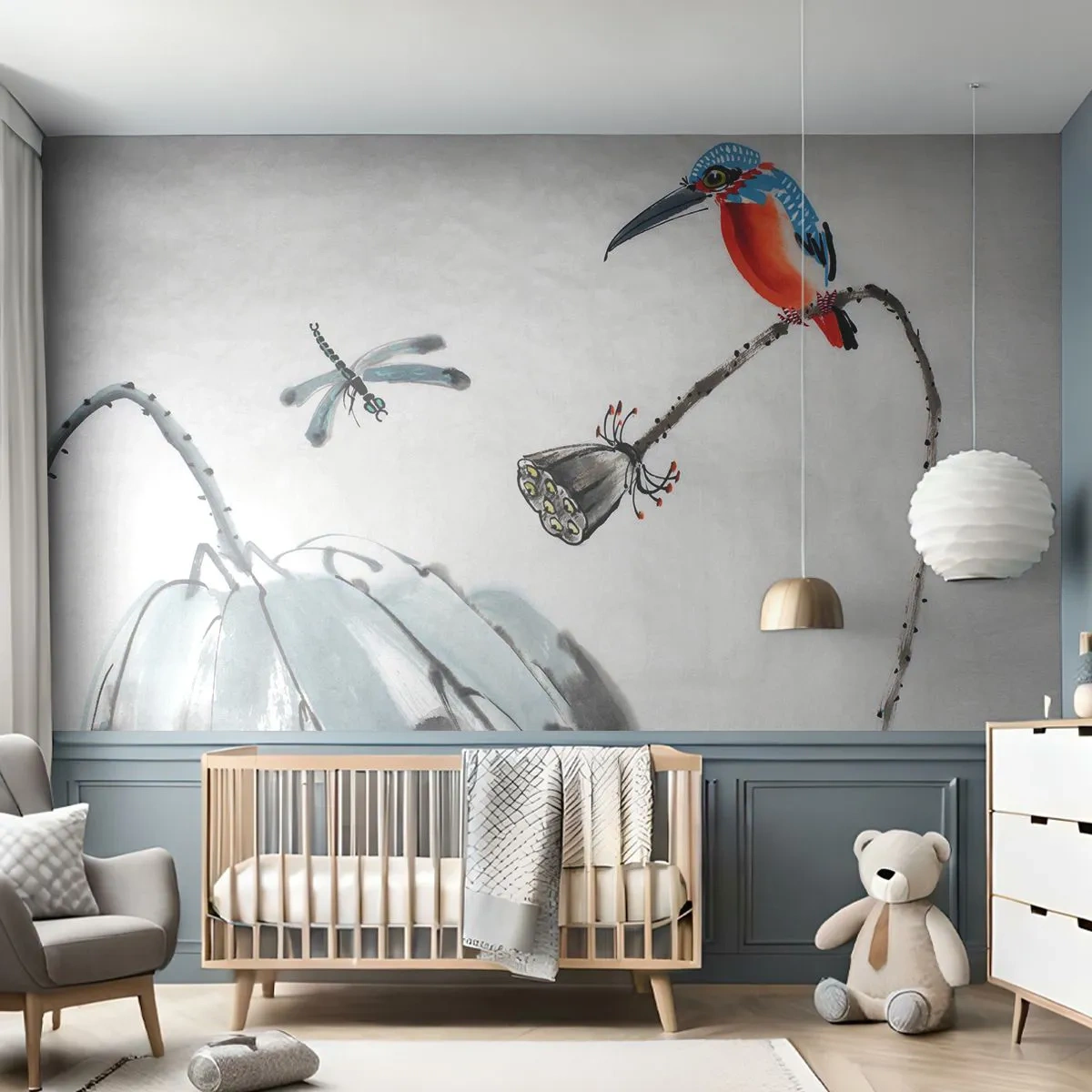 Papier Peint Photo Premium Sand - La vie du champ - Abstraction, Oiseau, Fleur - 250x175 cm