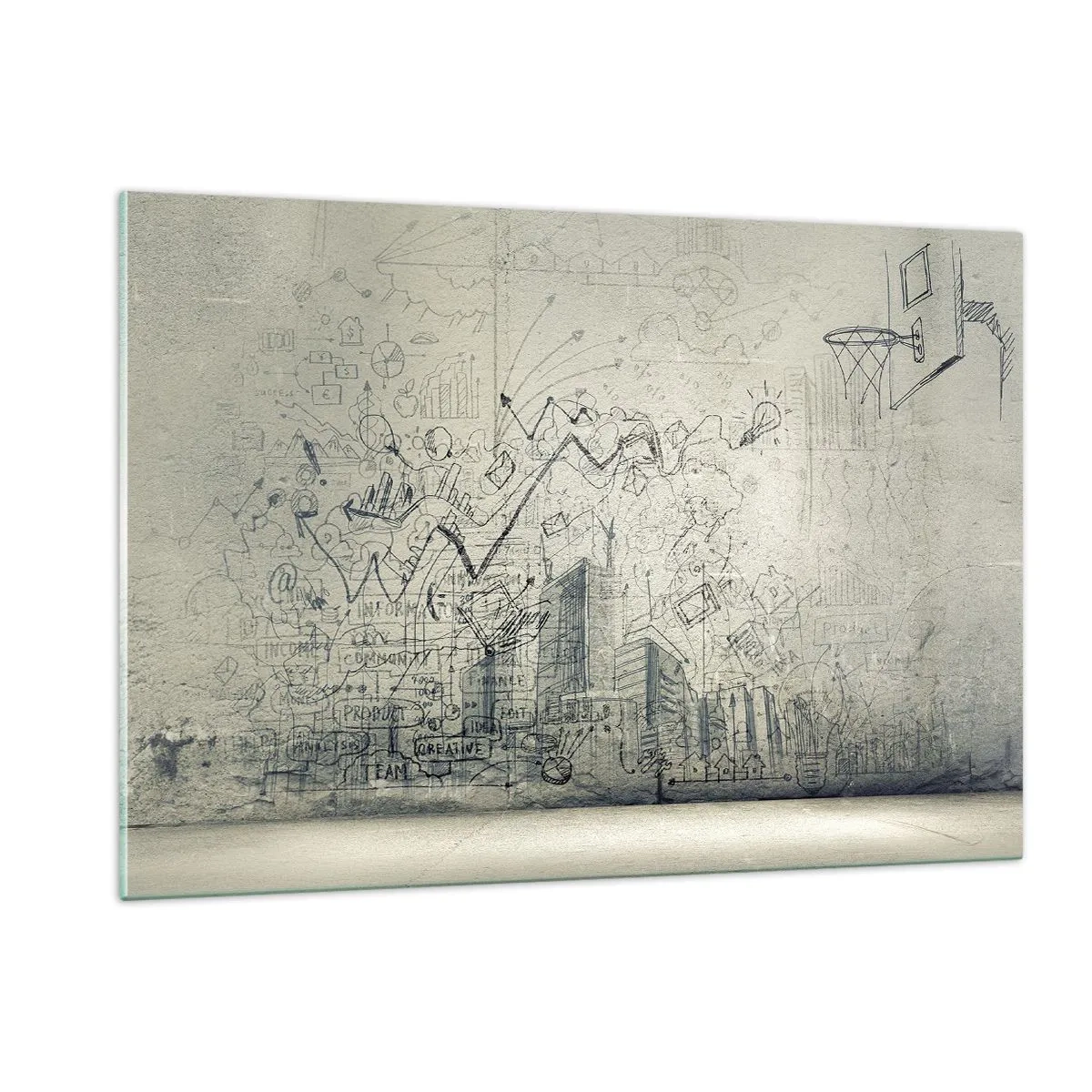 Impression sur verre - Image sur verre - Croquis graphique avec des éléments commerciaux et créatifs - 120x80cm - Ma vie fantastique en ville - Décoration murale moderne pour le salon et la chambre ARTTOR