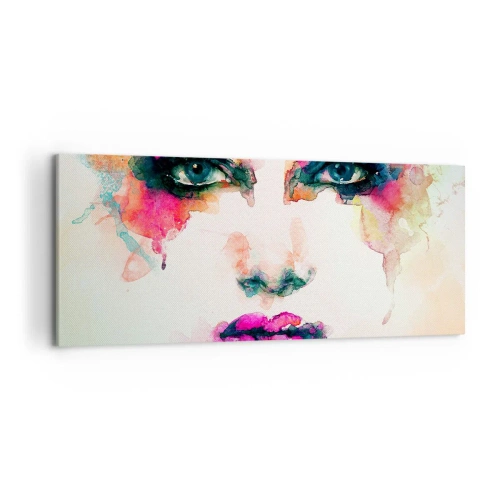 Impression sur toile - Image sur toile - Portrait abstrait d'une femme aux couleurs intenses - 120x50cm - Un portrait peint avec un arc-en-ciel - Décoration murale moderne pour le salon et la chambre ARTTOR