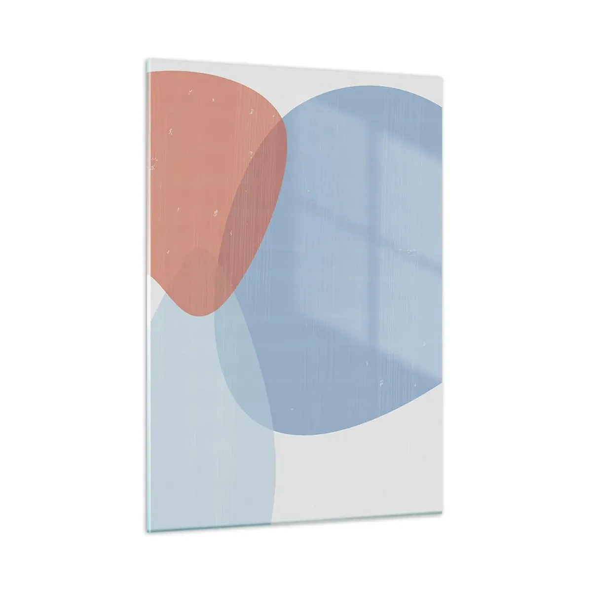 Impression sur verre - Image sur verre - Abstraction moderne avec des formes bleues et roses - 50x70cm - Relations pastel - Décoration murale moderne pour le salon et la chambre ARTTOR