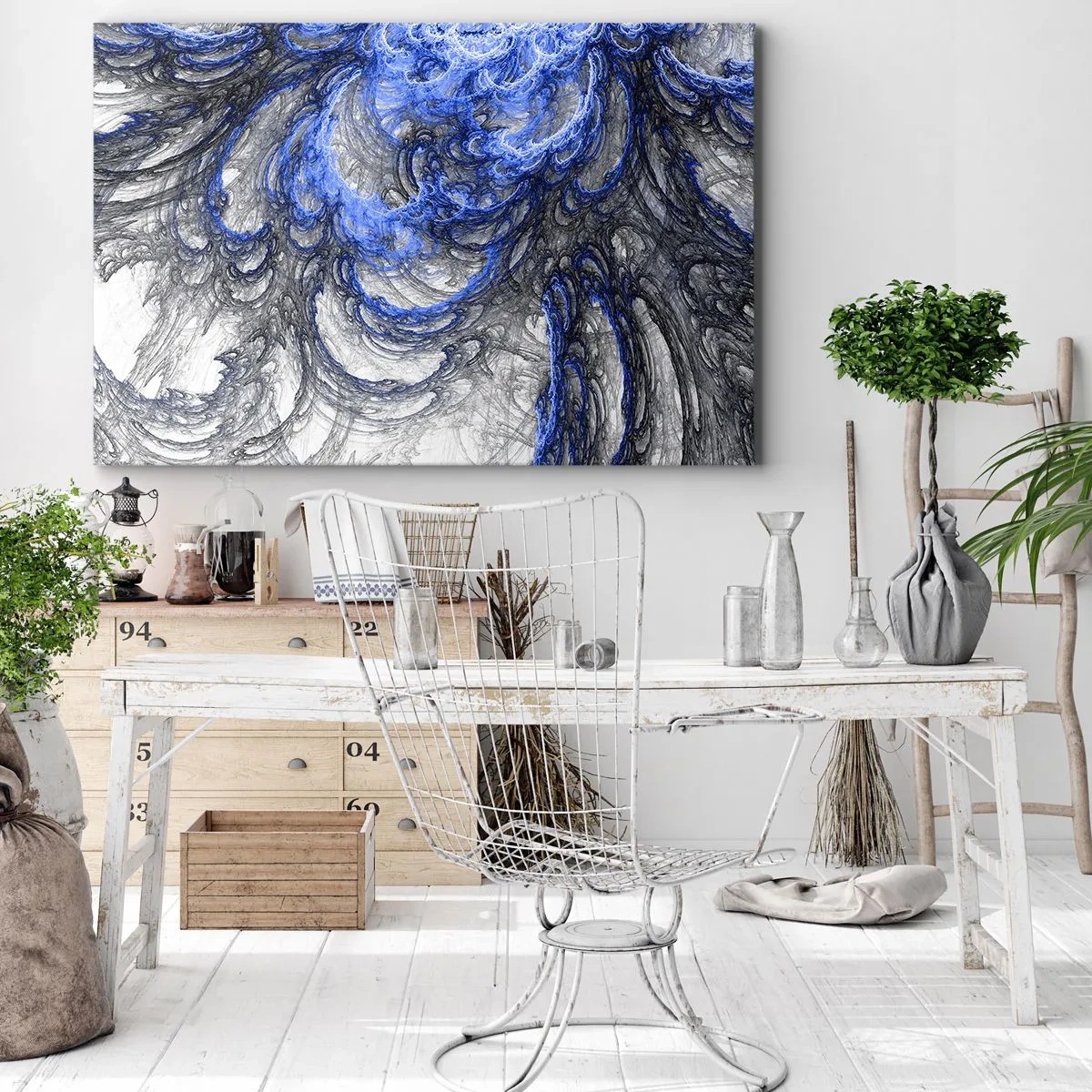 Impression sur toile - Image sur toile - Vagues abstraites dans des tons de bleu et de gris - 120x80cm - La naissance d'une vague - Décoration murale moderne pour le salon et la chambre ARTTOR