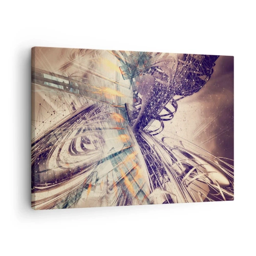 Impression sur toile - Image sur toile - Abstraction dynamique dans les tons beige et violet - 70x50cm - En grande hâte - Décoration murale moderne pour le salon et la chambre ARTTOR