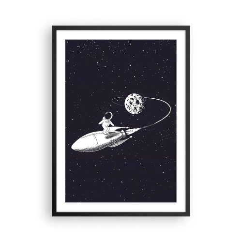 Affiche dans un cadre noir - Poster - Un astronaute debout sur une fusée volant dans l'espace - 50x70cm - Surfeur de l'espace - Décoration murale moderne pour le salon et la chambre ARTTOR
