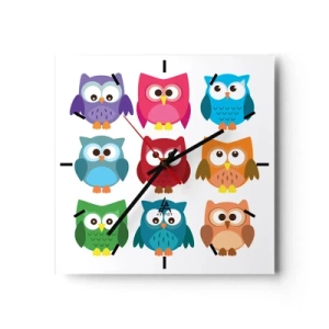 Horloge murale - Pendule murale - Illustrations colorées de hiboux dans un style enfantin - 30x30cm - C'est amusant d'être différent - Décoration murale moderne pour le salon et la chambre ARTTOR
