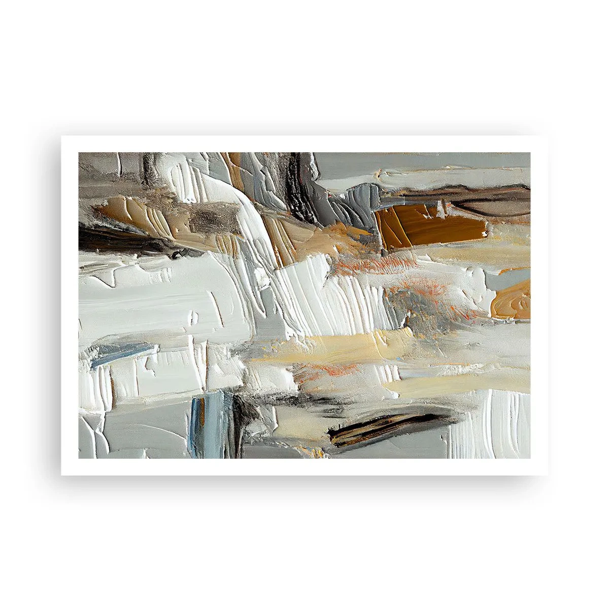 Affiche - Poster - Abstraction texturale dans des tons terre et blanc - 100x70cm - Couches colorées - Décoration murale moderne pour le salon et la chambre ARTTOR