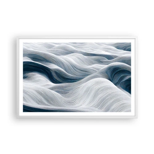 Affiche dans un cadre blanc - Poster - Vagues blanches et bleues - 91x61 cm