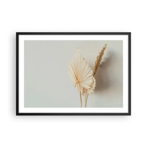 Affiche dans un cadre noir - Poster - Feuilles de palmier séchées dans un arrangement minimaliste - 70x50cm - Quand tu dois t’apaiser - Décoration murale moderne pour le salon et la chambre ARTTOR