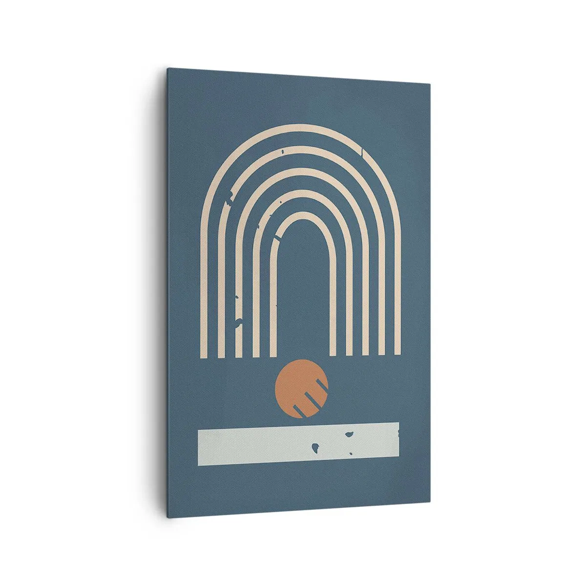 Impression sur toile - Image sur toile - Motif géométrique dans les tons bleu marine, beige et orange sur fond sombre - 80x120cm - Géométrie sur la grenade - Décoration murale moderne pour le salon et la chambre ARTTOR