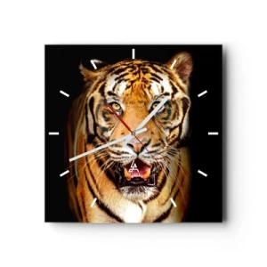 Horloge murale - Pendule murale - Un tigre avec la gueule ouverte sur un fond noir - 30x30cm - Le coeur sauvageon - Décoration murale moderne pour le salon et la chambre ARTTOR