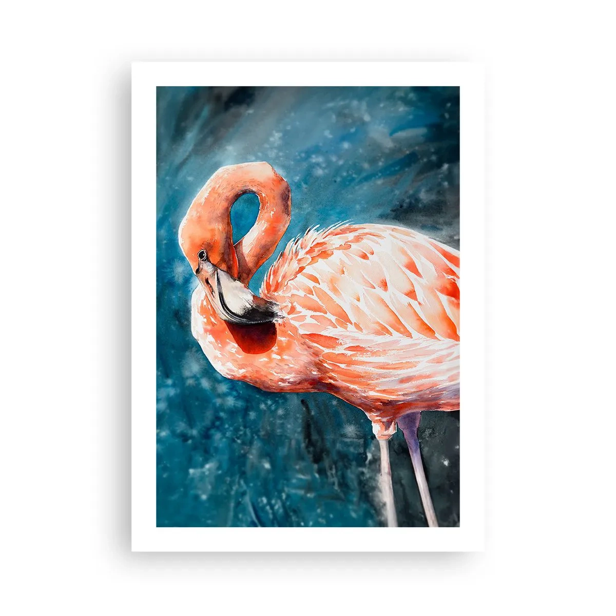 Affiche - Poster - Un flamant rose à l'aquarelle sur un fond d'eau turquoise - 50x70cm - Décoratif par nature - Décoration murale moderne pour le salon et la chambre ARTTOR