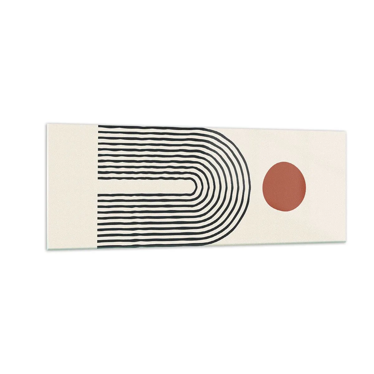 Impression sur verre - Image sur verre - Motif abstrait moderne avec des lignes et un cercle rouge - 140x50cm - Le magnétisme des formes et des couleurs - Décoration murale moderne pour le salon et la chambre ARTTOR