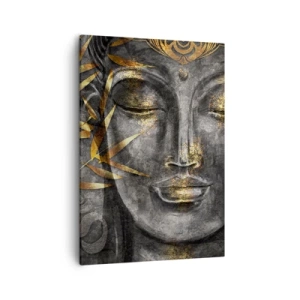 Impression sur toile - Image sur toile - Image de Bouddha zen avec des bambous dorés - 50x70cm - Ressentir le calme - Décoration murale moderne pour le salon et la chambre ARTTOR