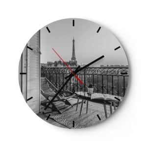 Horloge murale - Pendule murale - Vue depuis le balcon de la Tour Eiffel en noir et blanc - 30x30cm - Après-midi parisien - Décoration murale moderne pour le salon, la cuisine et la chambre ARTTOR