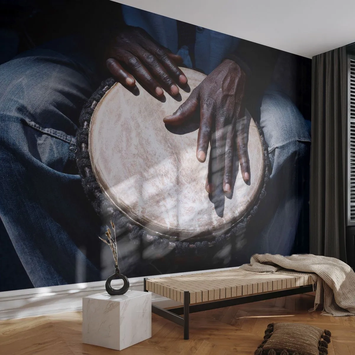 Papier Peint Photo Premium Sand - Vis à son rythme - Tambour, Musique, Afrique - 200x140 cm