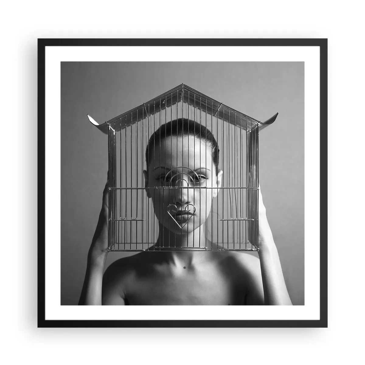 Affiche dans un cadre noir - Poster - Portrait un peu surréaliste - 60x60 cm