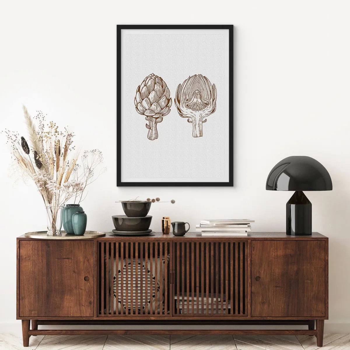 Affiche dans un cadre noir - Poster - Illustration vintage de deux artichauts - 50x70cm - Leçon d’anatomie - Décoration murale moderne pour le salon et la chambre ARTTOR