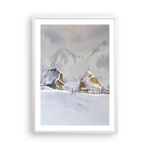 Affiche dans un cadre blanc - Poster - Dans une vallée enneigée - 50x70 cm