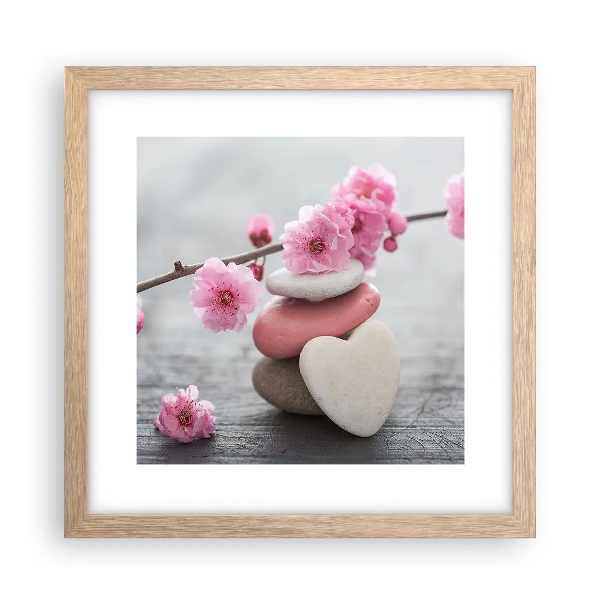 Affiche dans un chêne clair - Poster - Le bonheur avec une fleur de cerisier - 30x30 cm