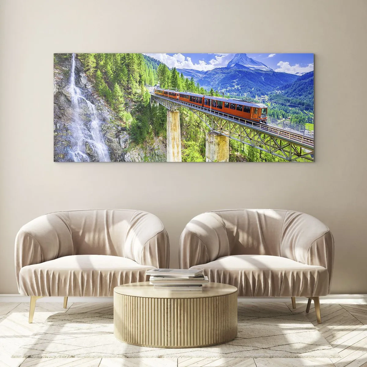 Impression sur verre - Image sur verre - Train dans les Alpes - 100x40 cm