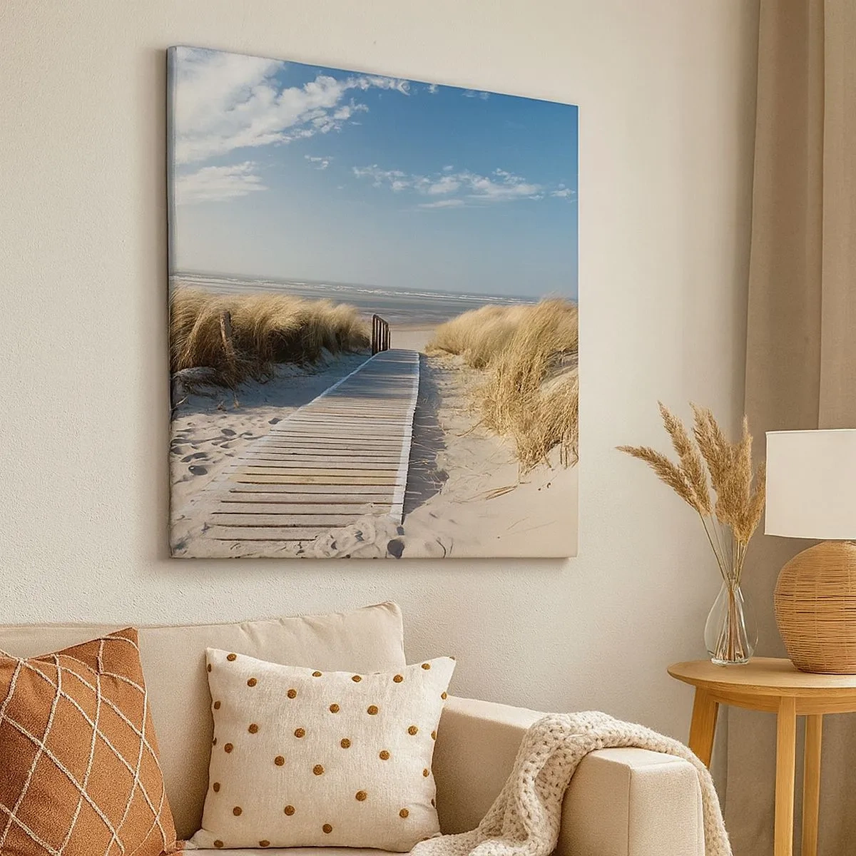 Impression sur toile - Image sur toile - Derrière la dune, dans le bruissement de l'herbe - 30x30 cm