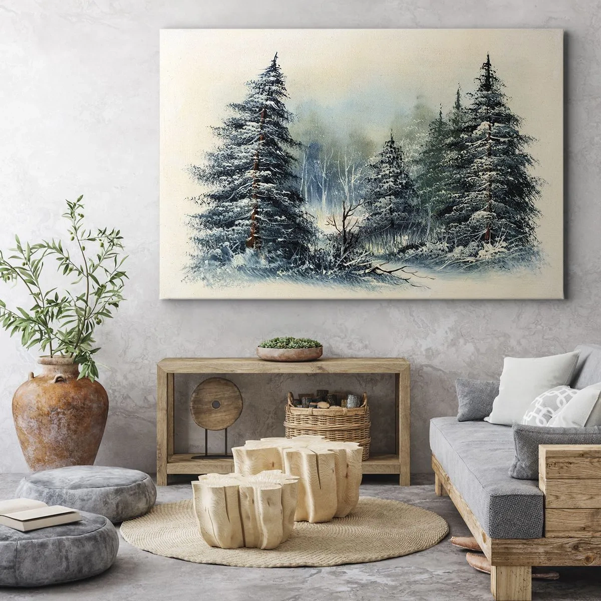 Impression sur toile - Image sur toile - Paysage d'hiver avec des arbres enneigés - 100x70cm - Prêt pour les fêtes - Décoration murale moderne pour le salon et la chambre ARTTOR