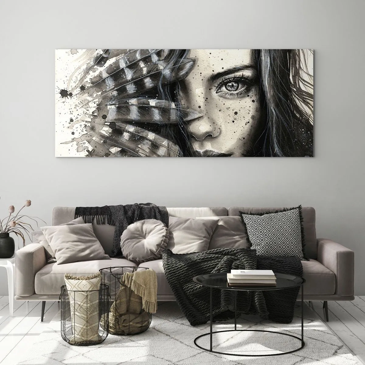 Impression sur verre - Image sur verre - Portrait artistique d'une femme avec des détails abstraits - 160x50cm - Beauté sauvage - Décoration murale moderne pour le salon et la chambre ARTTOR