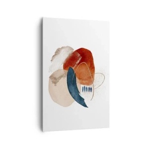 Impression sur toile - Image sur toile - Une composition abstraite avec des taches dans des tons terreux et bleu marine. - 80x120cm - Composition ovale - Décoration murale moderne pour le salon et la chambre ARTTOR