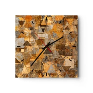 Horloge murale - Pendule murale - Motifs géométriques abstraits dans des tons dorés - 30x30cm - Le monde en forme - Décoration murale moderne pour le salon et la chambre ARTTOR