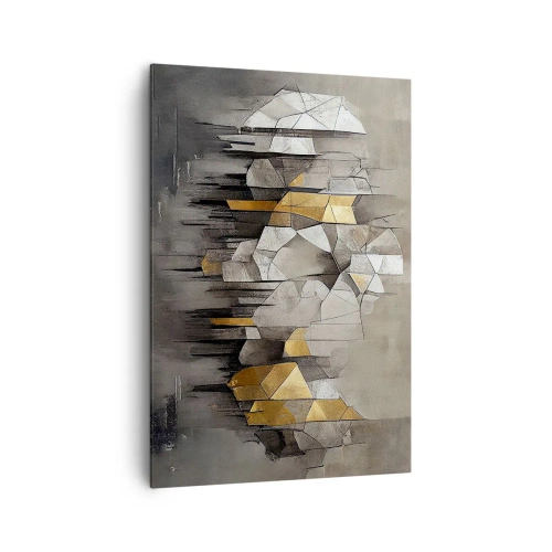 Impression sur toile - Image sur toile - Abstraction géométrique dans les tons d'or et de gris - 70x100cm - Composition de glace et de lumière - Décoration murale moderne pour le salon et la chambre ARTTOR