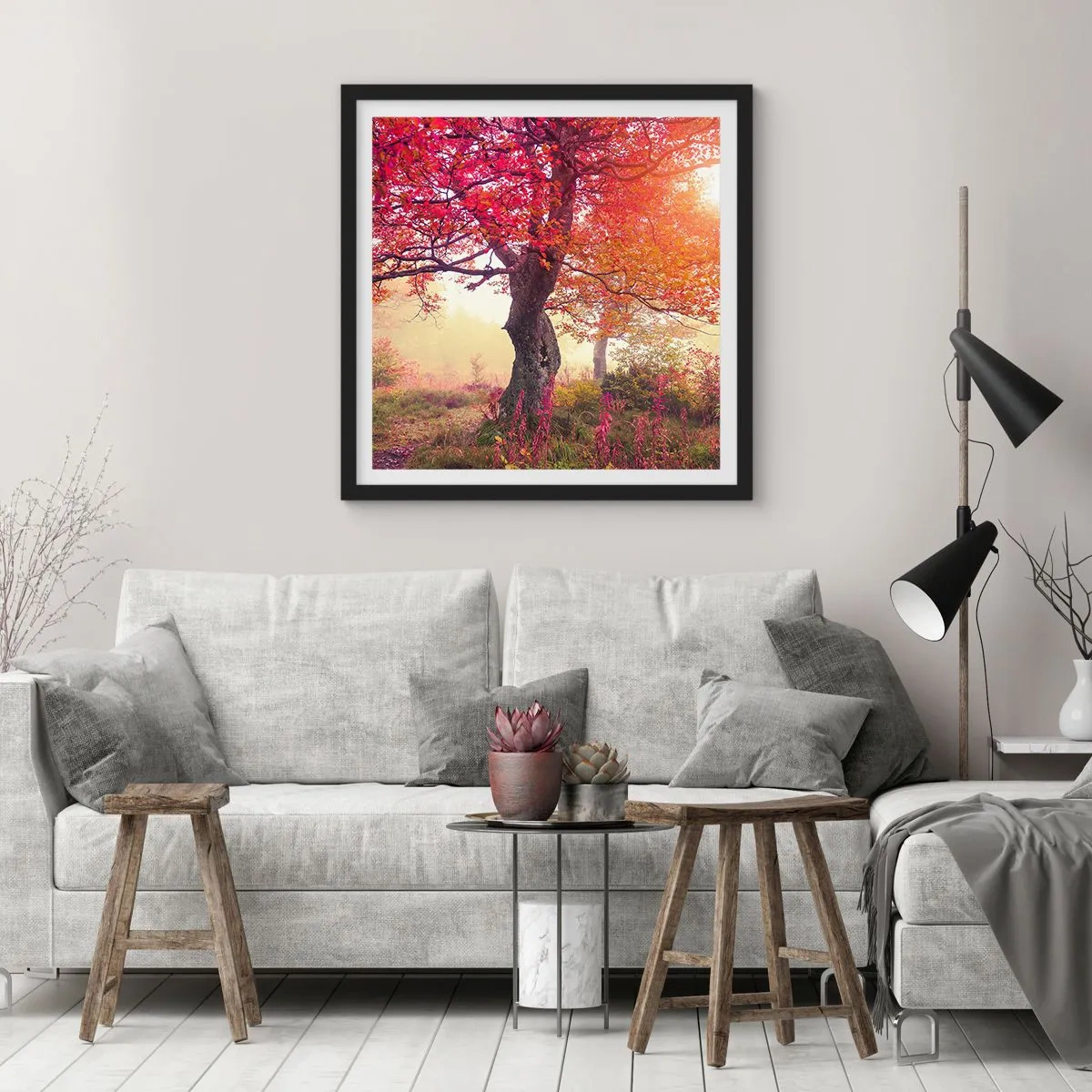 Affiche dans un cadre noir - Poster - Frénésie de floraison - 60x60 cm