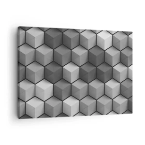 Impression sur toile - Image sur toile - Composition géométrique de cubes dans les tons de gris et de noir - 70x50cm - Puzzle cubiste - Décoration murale moderne pour le salon et la chambre ARTTOR