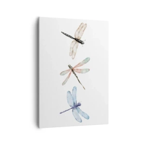 Impression sur toile - Image sur toile - Trois libellules aux couleurs pastel délicates - 50x70cm - Libellules en apesanteur - Décoration murale moderne pour le salon et la chambre ARTTOR