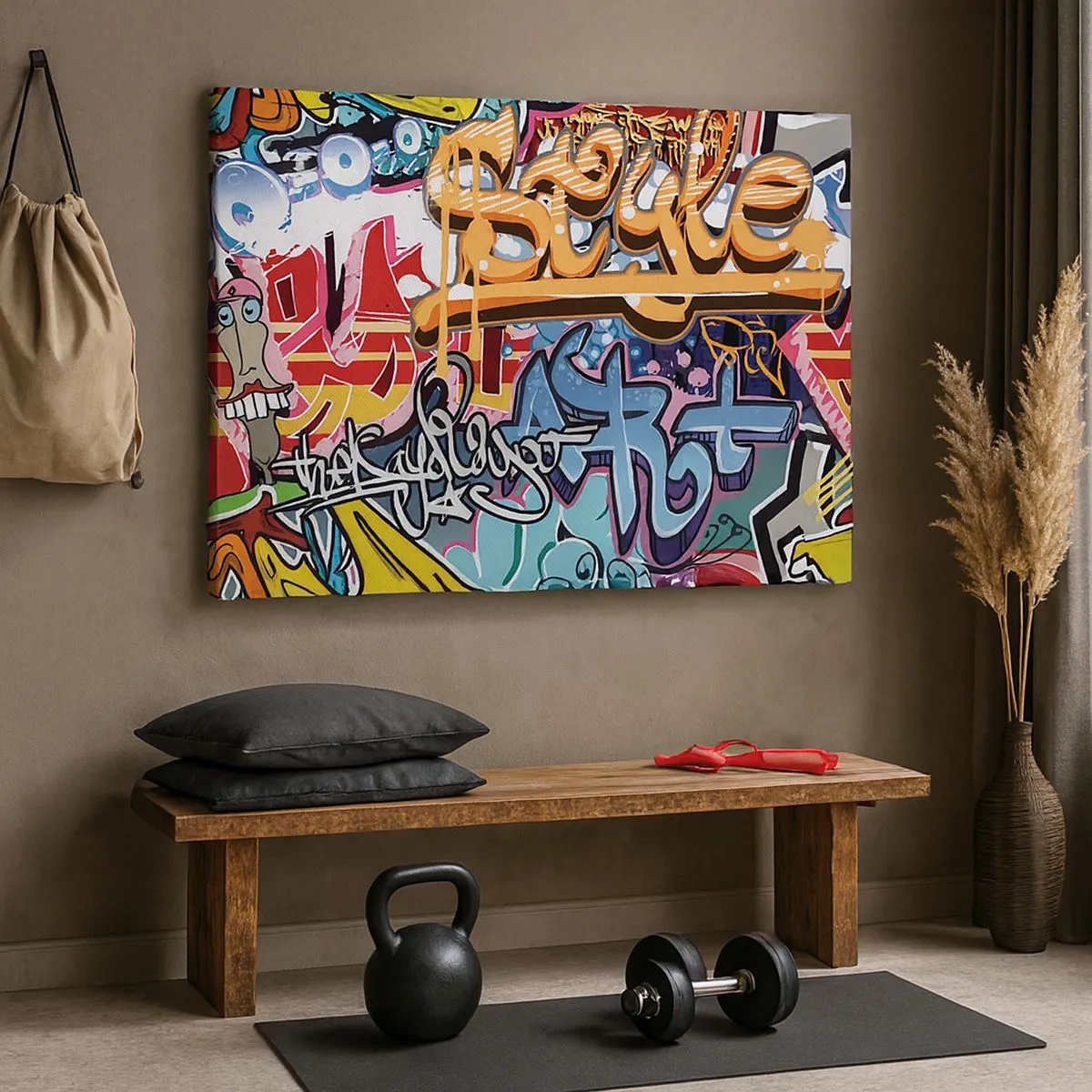 Impression sur toile - Image sur toile - Graffitis colorés avec inscriptions et illustrations dynamiques - 70x50cm - Fresques, fresques, fresques… - Décoration murale moderne pour le salon et la chambre ARTTOR