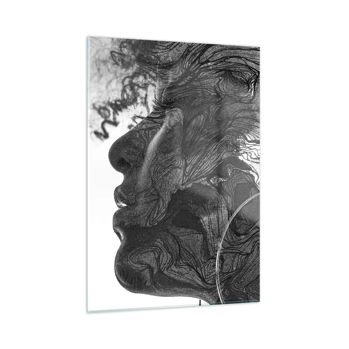 Impression sur verre - Image sur verre - Silhouette noire et blanche d'une femme avec des lignes abstraites - 50x70cm - Emmêlé dans les rêves - Décoration murale moderne pour le salon et la chambre ARTTOR