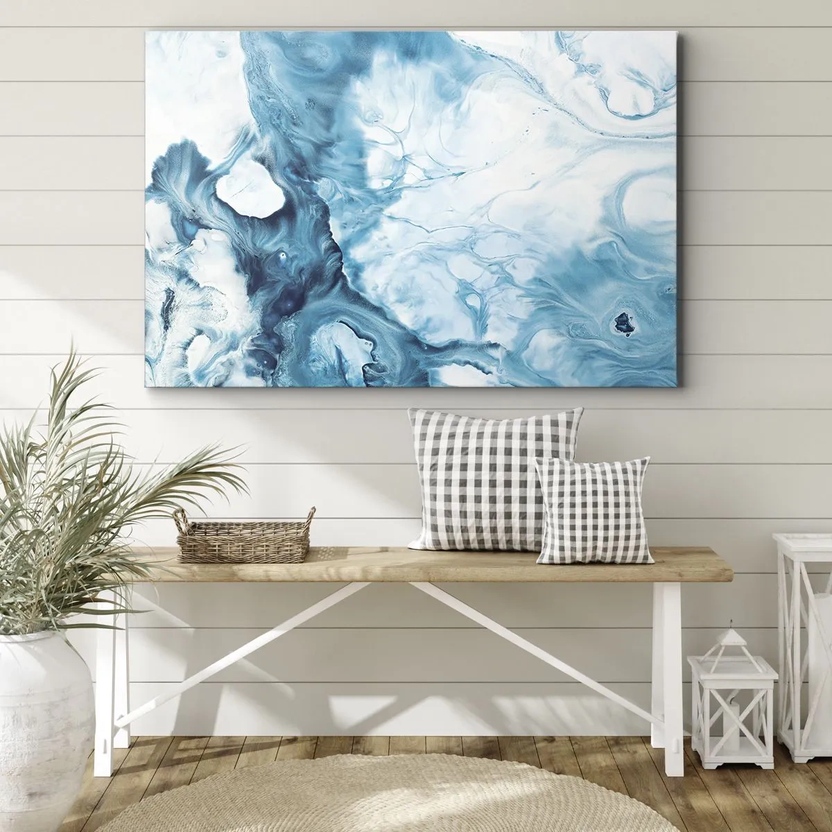 Impression sur toile - Image sur toile - Motif abstrait dans les tons de bleu - 120x80cm - Concert de bleu - Décoration murale moderne pour le salon et la chambre ARTTOR