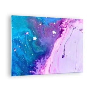 Impression sur verre - Image sur verre - Une composition abstraite avec un mélange de couleurs violettes, bleues et roses. - 70x50cm - Yin et yang - Décoration murale moderne pour le salon et la chambre ARTTOR