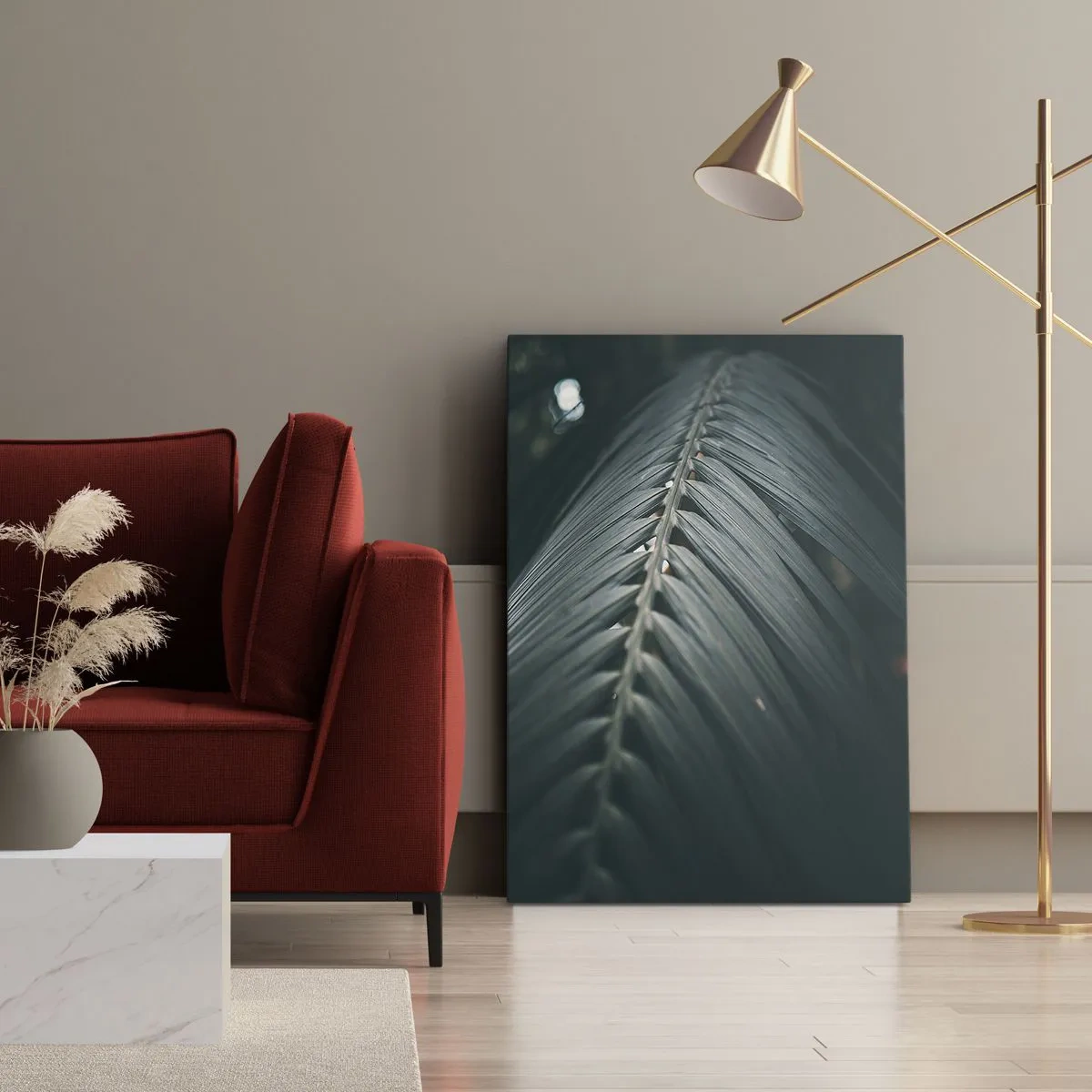 Impression sur toile - Image sur toile - Gros plan d'un détail de feuille de palmier aux tons sombres - 50x70cm - Précision de la nature - Décoration murale moderne pour le salon et la chambre ARTTOR