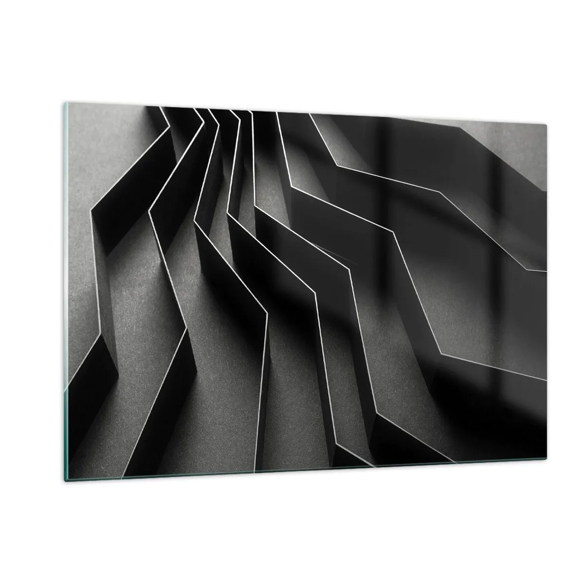 Impression sur verre - Image sur verre - Formes géométriques noires avec profondeur et clair-obscur - 120x80cm - Ordre spatial - Décoration murale moderne pour le salon et la chambre ARTTOR