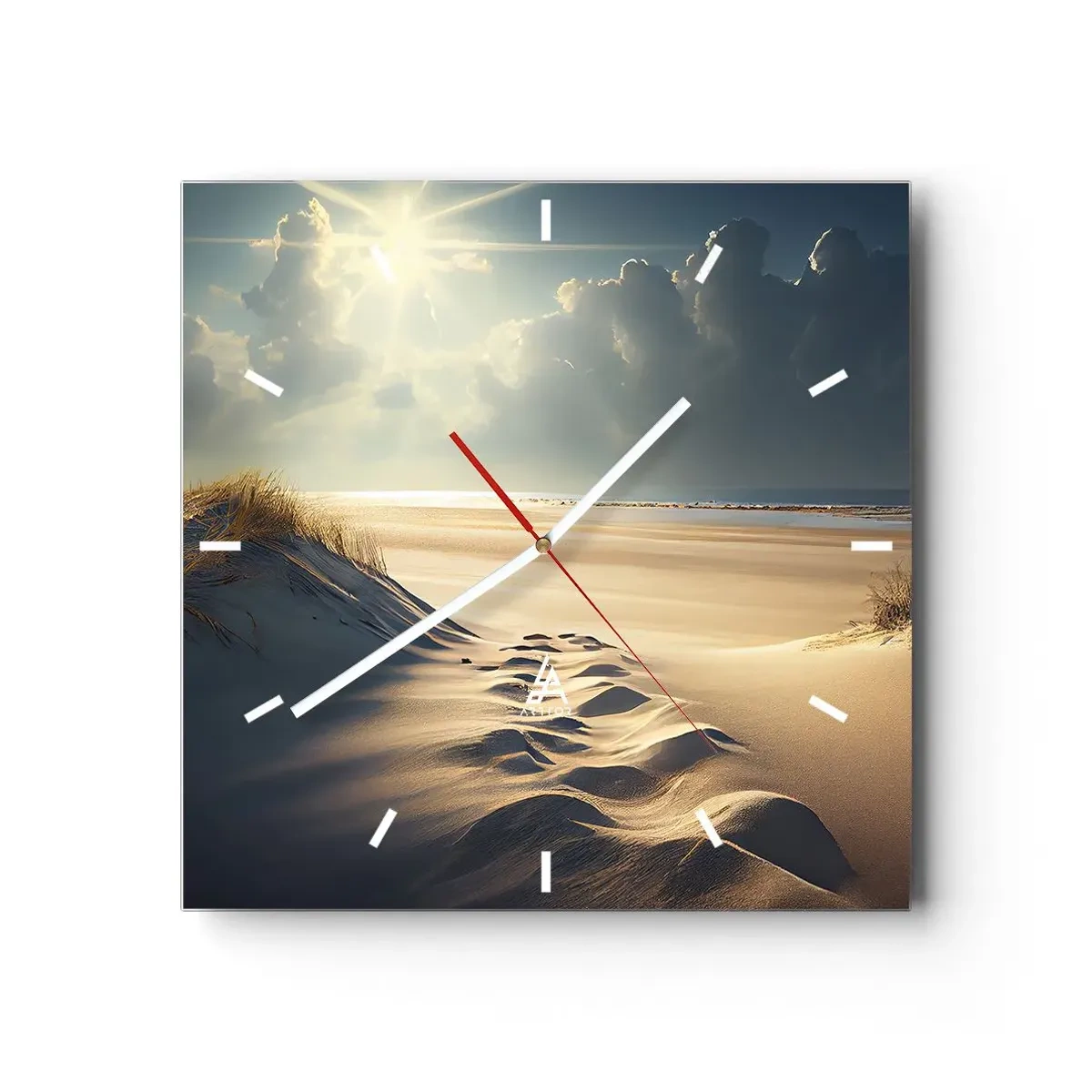 Horloge murale - Pendule murale - Dunes dorées sur la plage au coucher du soleil avec vue sur la mer - 30x30cm - Un paysage apaisant - Décoration murale moderne pour le salon et la chambre ARTTOR