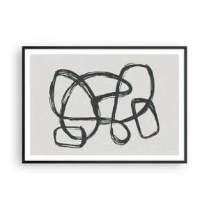 Affiche dans un cadre noir - Poster - Lignes abstraites créant des formes libres sur un fond clair - 100x70cm - Abstraction en boucle - Décoration murale moderne pour le salon et la chambre ARTTOR