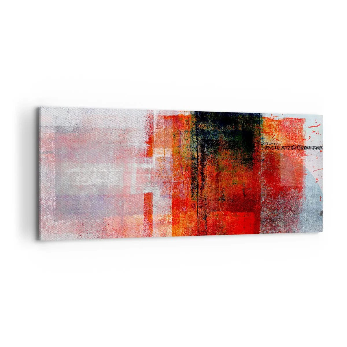Impression sur toile - Image sur toile - Composition géométrique abstraite avec des accents rouges et oranges - 120x50cm - Composition embrasée - Décoration murale moderne pour le salon et la chambre ARTTOR