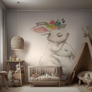 Papier Peint Autocollant Deluxe Sticker - Maman irremplaçable - Pour les enfants, Lapin, Mère avec enfant - 100x70 cm
