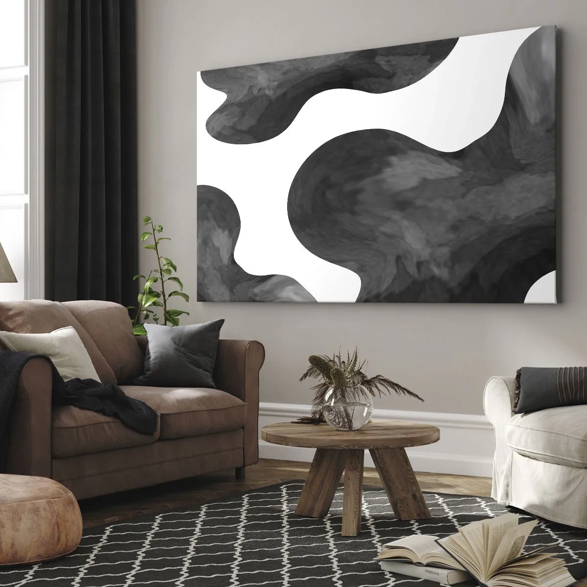 Impression sur toile - Image sur toile - Motif abstrait dans les tons de gris et de blanc - 120x80cm - La route du lait - Décoration murale moderne pour le salon et la chambre ARTTOR