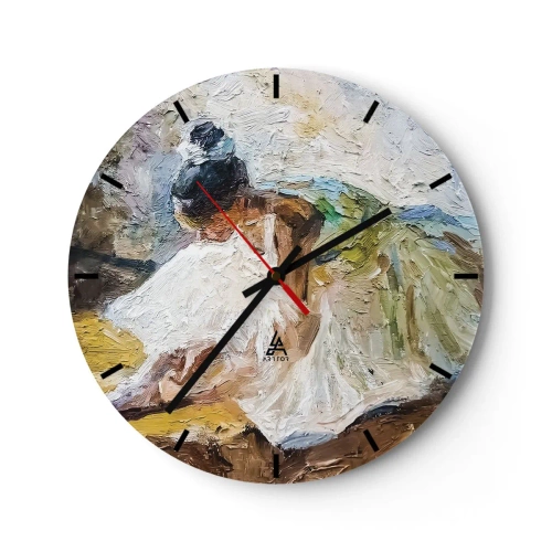 Horloge murale - Pendule murale - Une danseuse de ballet en robe blanche représentée dans un style impressionniste. - 30x30cm - D'après un tableau de Degas - Décoration murale moderne pour le salon, la cuisine et la chambre ARTTOR