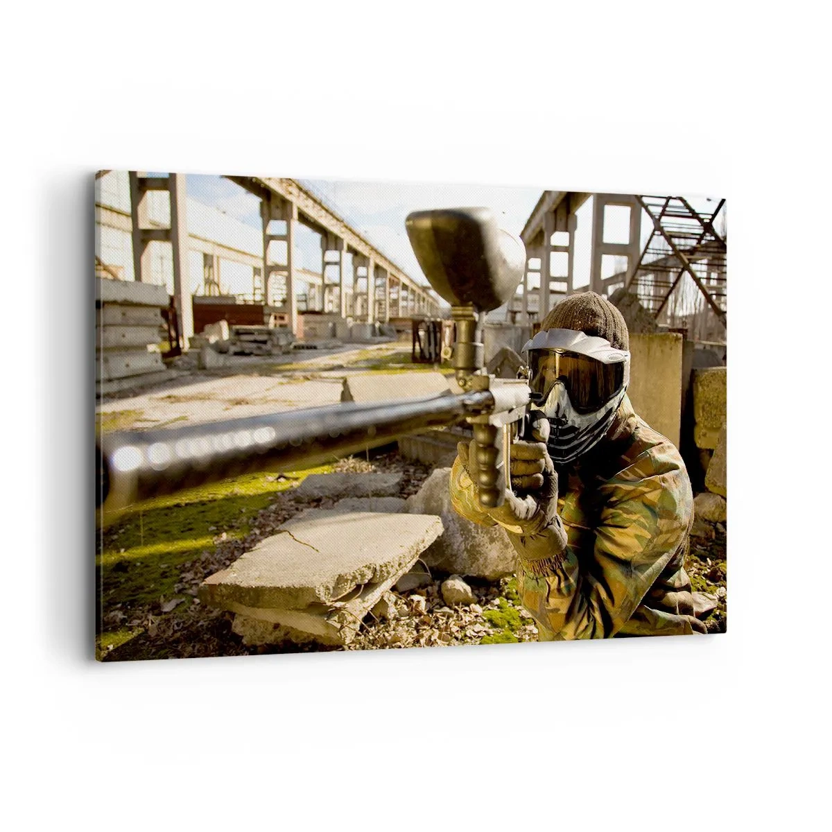 Impression sur toile - Image sur toile - Un joueur de paintball en tenue de camouflage visant un marqueur - 100x70cm - Et vous pouvez devenir un héros - Décoration murale moderne pour le salon et la chambre ARTTOR