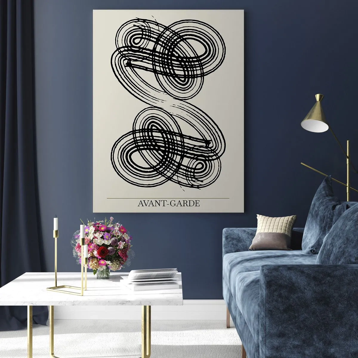 Impression sur verre - Image sur verre - Boucles et lignes avant-gardistes noires sur fond clair - 50x70cm - C'est venu spontanément - Décoration murale moderne pour le salon et la chambre ARTTOR
