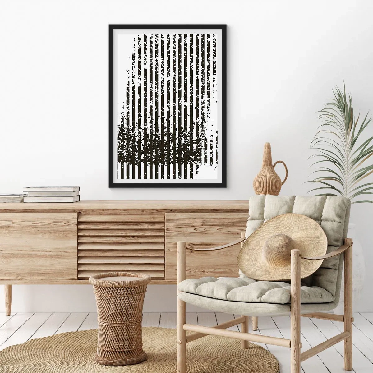 Affiche dans un cadre noir - Poster - Motif abstrait avec des lignes et de la texture - 50x70cm - Rythme et bruissement - Décoration murale moderne pour le salon et la chambre ARTTOR