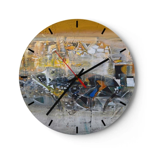 Horloge murale - Pendule murale - Collage abstrait dans les tons jaune et gris - 30x30cm - Tout se met en place - Décoration murale moderne pour le salon, la cuisine et la chambre ARTTOR